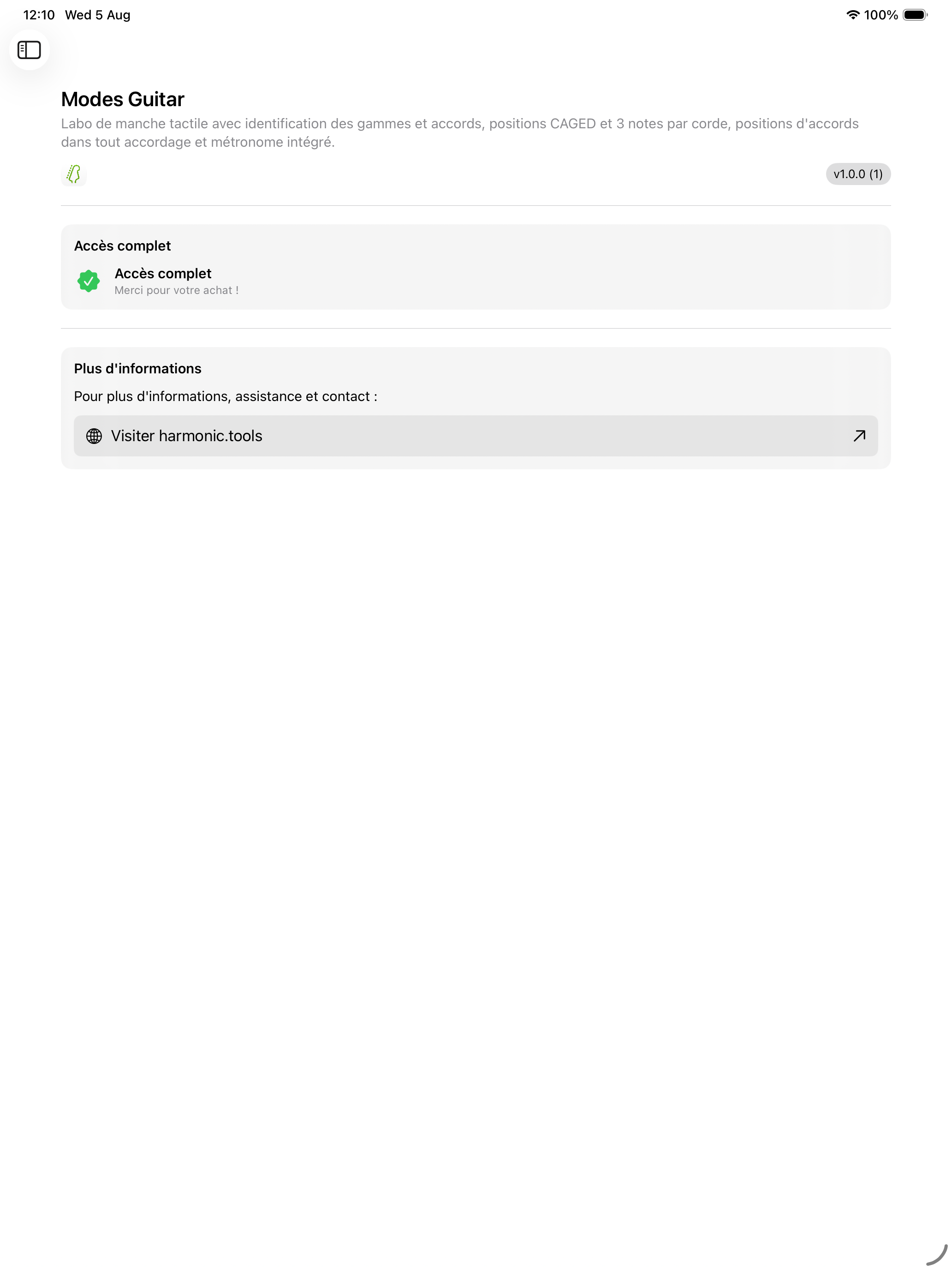 Écran À propos sur iPad